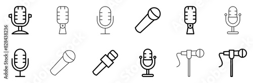 A Collection Of Microphone Mic Outline Vector Symbols Apps, Websites Ui Designs Suitable For Mic,Record,Music,Audio,Microphone Business Infographic Elements Logo Vector Illustration