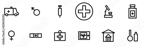 A Collection Of Medicine Outline Icons Silhouette Vector Logo Design Containing Equipment,Medicine,Potion,Sex,Gender Outline Icons Collection. Simple Vector Illustration