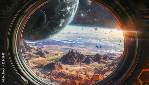 A view of a planet from a spaceship window