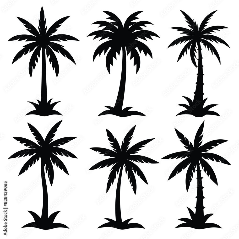 Set of palm tree island icon black vector on white background