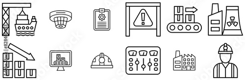 Set Of Industry Icons Web Header Banner Design Containing Construction,Setting,Shipping,Downfall,Factory Business Infographic Elements Logo Vector Illustration