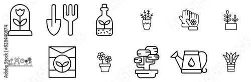 Set Of Home Gardening Isolated Silhouette Solid Icons With Plant,Tree,Gardening,Garden,Home-Gardening Vector Icon Set Linear Pictogram Pack