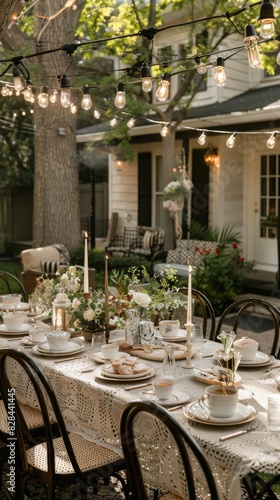 Table and Chairs in Garden With Flowers