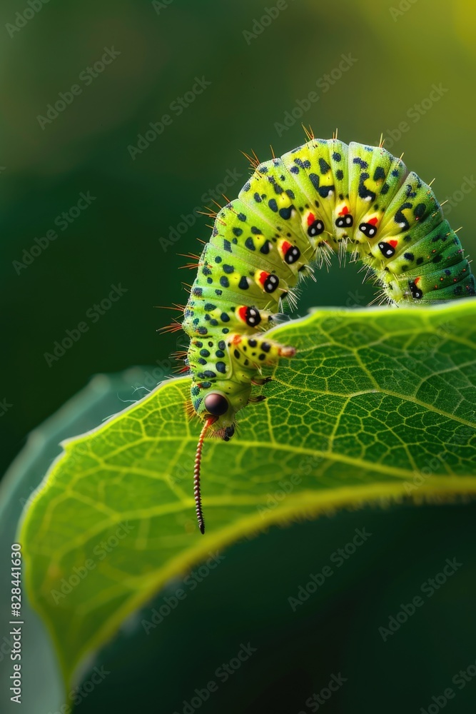 Close up of a caterpillar on a leaf, suitable for nature themes