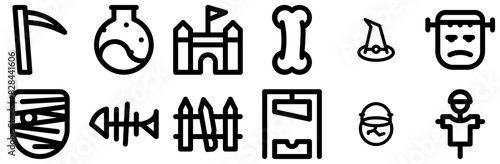A Collection Of Halloween Part 2 Line Icons Web Header Banner Design Containing Halloween,Bone,Horror,Scythe,Fish Infographic Simple Vector Illustration Logo
