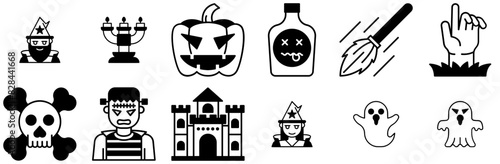 A Collection Of Halloween Fest Semi Solid Icons Collection Isolated Silhouette Solid Icons Including Festival,Scary,Halloween,Witch,Ghost Vector Illustration Linear Pictogram Pack