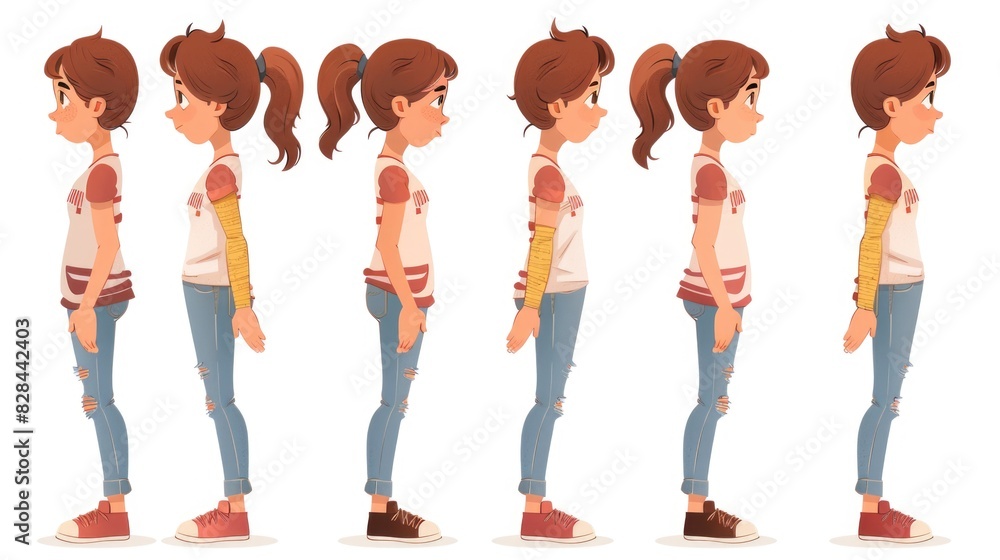 Obraz premium Various poses of a cartoon girl, ideal for design projects