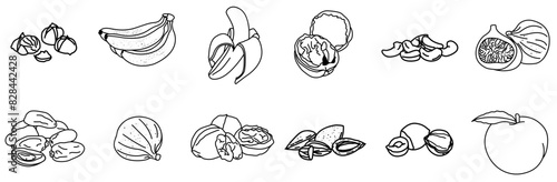 Set Of Fruits Icons Collection Isolated Silhouette Solid Icons Including Nut,Energy,Snack,Fresh,Fruit Vector Icons Illustration Collection