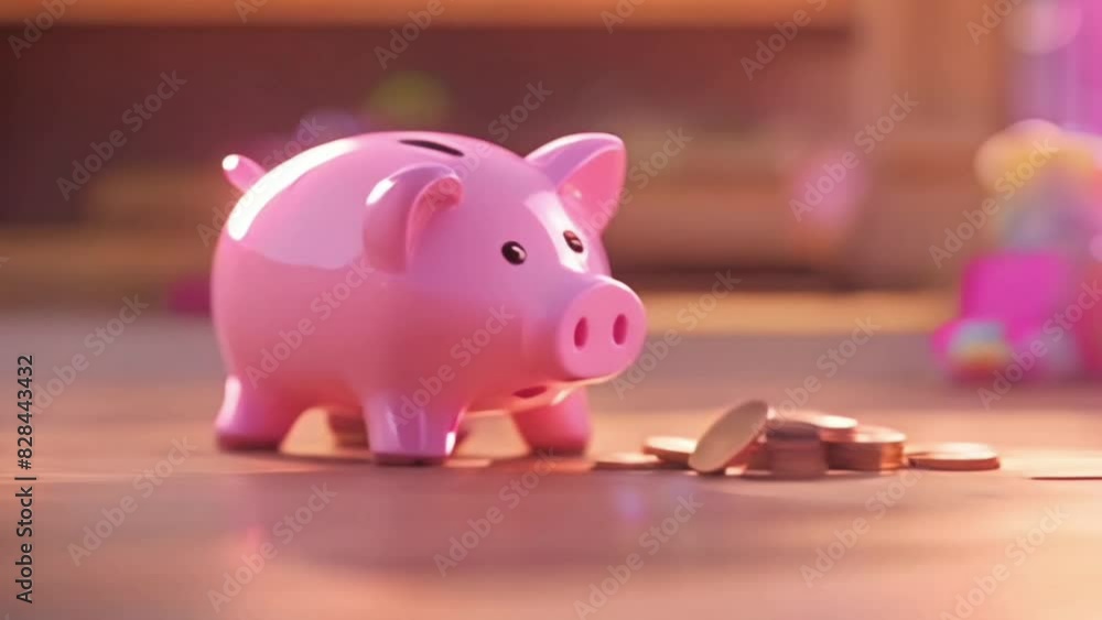 Piggy bank floating in the pool, save money for vacation concept, blur background Piggy bank floating in the pool, save money for vacation concept, blur background
