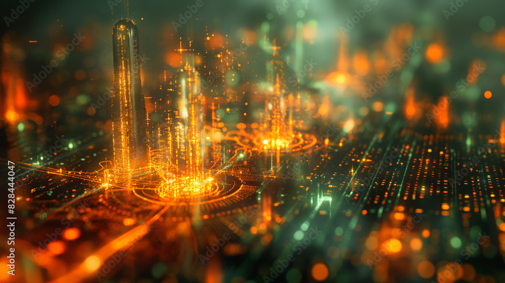 Fototapeta premium Digital generated image of cityscape data.