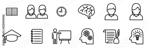 A Collection Of Education Set Icons Collection Isolated Silhouette Solid Icons Including Student,Page,Head,Teacher,Avatar Solid Icon Collection. Vector Illustration