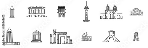Set Of Linear Dont Go To Iran Vector Symbols Apps, Websites Ui Designs Suitable For Tourism,Building,Iran,Shiraz,Travel Vector Icons Illustration Collection