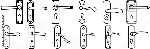 Set Of Linear Door Handle Collection Icons Silhouette Vector Logo Design Containing Door,Handle,Door-Handle,Lock Solid Icon Collection. Vector Illustration