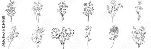Set Of Doodle Flowers Icons Silhouette Vector Logo Design Containing Floral,Nature,Leaf,Garden,Flower Vector Icons Illustration Collection