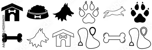 Mega Set Of Vector Dog Icons Silhouette Vector Logo Design Containing Dog,Animal,Pet,Dog-Leash,Food Vector Icon Set Linear Pictogram Pack