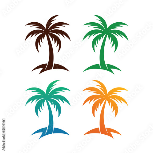 Set of palm tree logo vector icon on white background © mobarok8888
