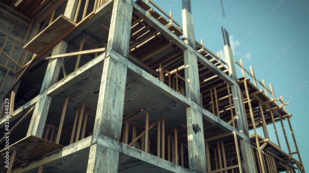 Building under construction with crane in background. Suitable for construction industry concepts Building under construction with crane in background. Suitable for construction industry concepts