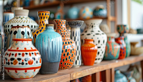 Ceramic crafts featuring handpainted vases and pots, a showcase of artisanal skill and colorful patterns