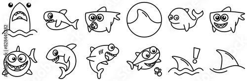 Mega Set Of Vector Cute Baby Shark Line Icons Collection Isolated Silhouette Solid Icons Including Shark,Baby-Shark,Fish,Ocean,Funny Set Vector Flat Line Icons