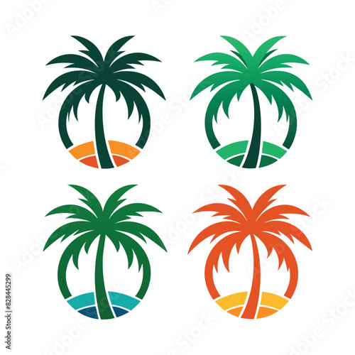 Set of palm tree logo vector icon on white background