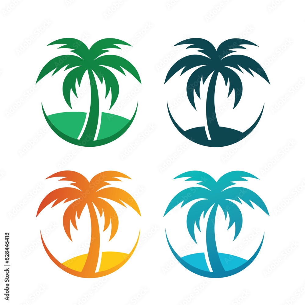 Set of palm tree logo vector icon on white background