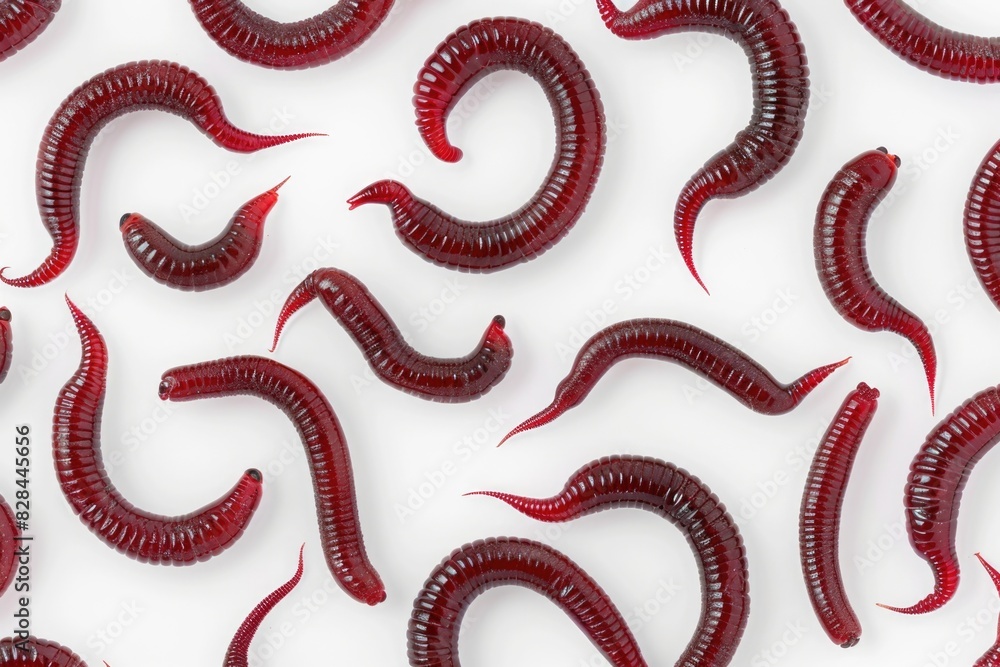 Group of red worms on a white background. Suitable for educational materials Group of red worms on a white background. Suitable for educational materials