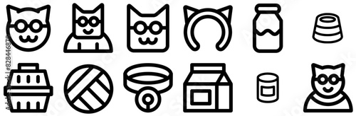 Set Of Cat Line Style Vector Symbols Apps, Websites Ui Designs Suitable For Pet,Cat,Kitty,Kitten,Character Stroke Icon Collection. Vector Illustration