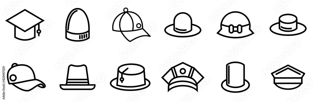 Set Of Cap Isolated Silhouette Solid Icons With Cap,Style,Fashion,Hat,Headgear Solid Icon Collection. Vector Illustration Set Of Cap Isolated Silhouette Solid Icons With Cap,Style,Fashion,Hat,Headgear Solid Icon Collection. Vector Illustration