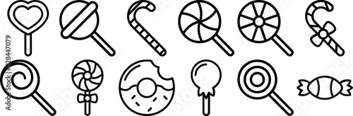 A Collection Of Candy Line Icon Icons Web Header Banner Design Containing Swirl-Lolly,Lollipop,Lolly,Spiral-Lolly,Rainbow-Lolly Outline Icons Collection. Simple Vector Illustration