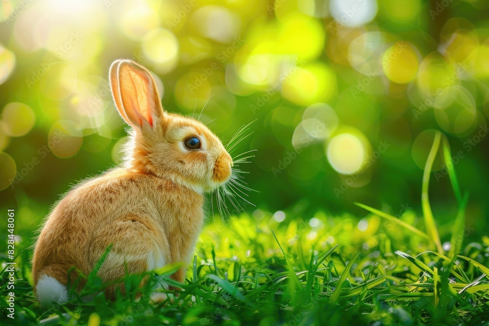 A small rabbit sitting on top of a lush green field. Ideal for nature-themed projects A small rabbit sitting on top of a lush green field. Ideal for nature-themed projects