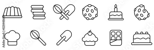Set Of Linear Bakery Icons Collection Isolated Silhouette Solid Icons Including Snack,Cookware,Cookie,Sweet,Food Vector Icon Set Linear Pictogram Pack