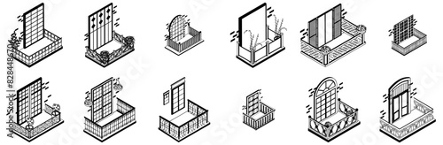 Mega Set Of Vector Balcony And Terrace Semisolid Iso Vector Symbols Apps, Websites Ui Designs Suitable For Terrace,Window,Brick-Wall,Flower-Pot,Balcony Vector Illustration Linear Pictogram Pack