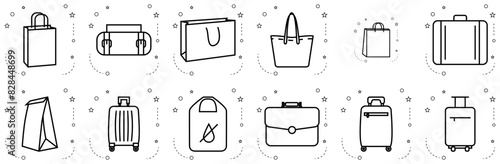 Set Of Bag Icons Silhouette Vector Logo Design Containing Travel,Luggage,Baggage,Valise,Bag Business Infographic Elements Logo Vector Illustration
