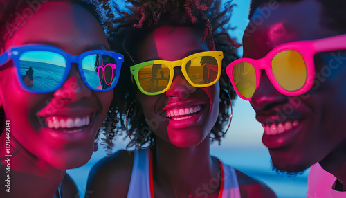 A group of people wearing sunglasses and smiling
