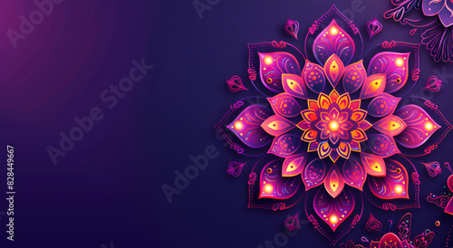 illustation of Diwali festival of lights tradition Diya oil lamps against dark background A traditional Indian art of decorating the entrance to a house. Diwali festival holiday design. 