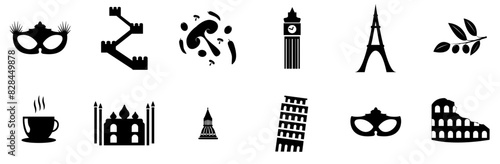 A Collection Of Accessories Food And Landmarks Vector Symbols Apps, Websites Ui Designs Suitable For Masquerade,Mask,Ball,Party,Olives Business Infographic Elements Logo Vector Illustration