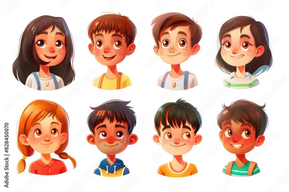 Cartoon children with various facial expressions, suitable for educational materials Cartoon children with various facial expressions, suitable for educational materials