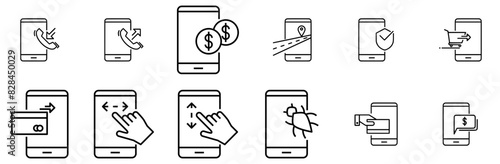 Mega Set Of Vector Phone Isolated Silhouette Solid Icons With Handphone,Gesture,Finger,Transaction,Phone Outline Icons Collection. Simple Vector Illustration