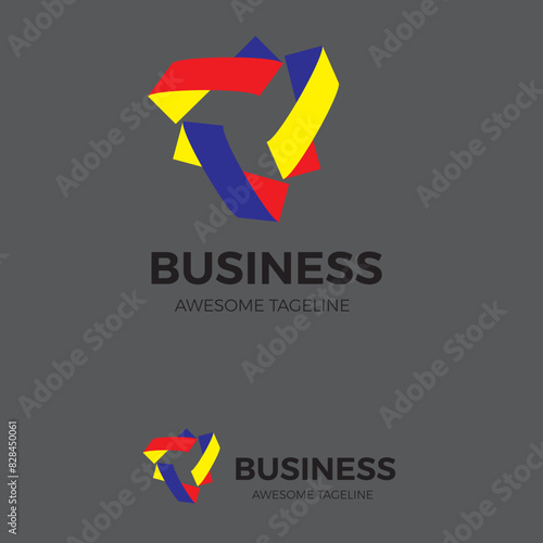 Triple rotating ribbon string arrangement shape template or vector, abstract color logo, vector logo template for business company, technology and digital media logotype