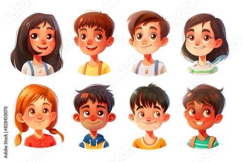 Cartoon children with various facial expressions, suitable for educational materials