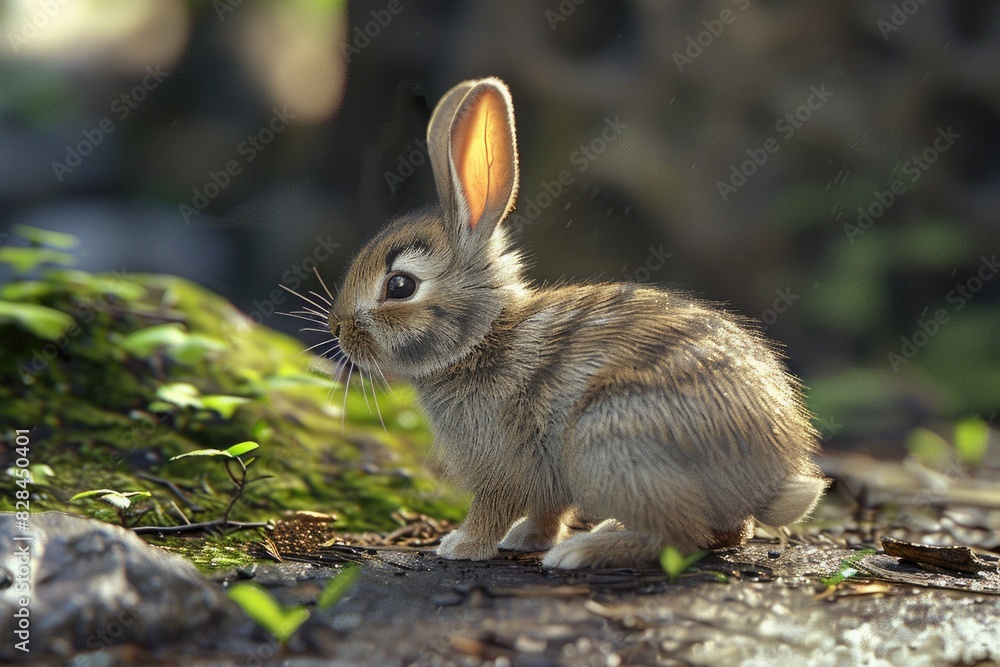 Fototapeta premium A cute rabbit sitting on the ground, perfect for animal lovers