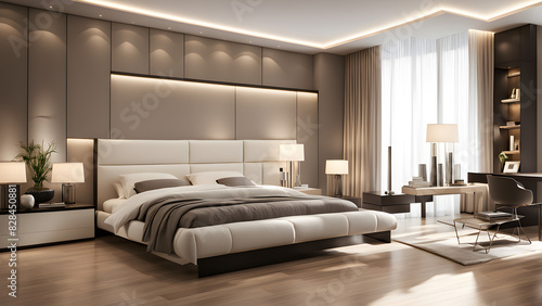 Modern bedroom design  modern home style  double beds and cabinets  high-end hotel bedroom  cozy house real estate  background and banners