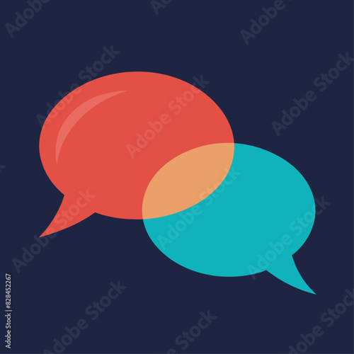Two speech bubbles connected on dark blue background