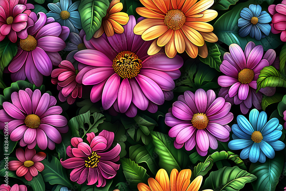 A colorful field of flowers with a vibrant and lively atmosphere A colorful field of flowers with a vibrant and lively atmosphere