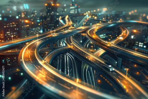 3D Rendering of highway in city. High speed motion blur. Concept of leading in business Hi tech products background artificial intelligence hyper loop virtual reality high speed network. 