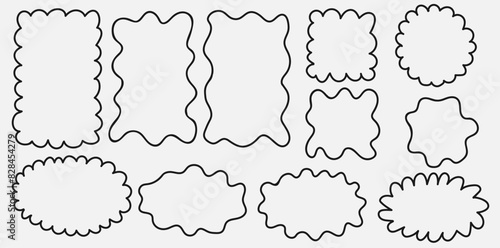 set of groovy curve frame. Drawing doodle wavy border. Circle and rectangle shape. Design elements