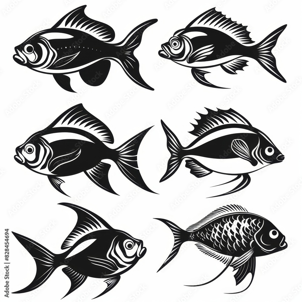 Naklejka premium Fish icon, mackerel shape, graffiti spray fishing symbol, silhouette, salmon sign, black ink fish shape