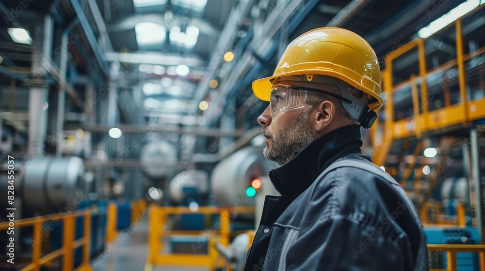 A worker in protective clothing and a hard hat supervising the operation of a large industrial press, with safety signs and equipment visible in the background. A worker in protective clothing and a hard hat supervising the operation of a large industrial press, with safety signs and equipment visible in the background.
