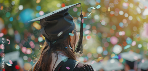 Woman in Graduation Cap Looking at Crowd