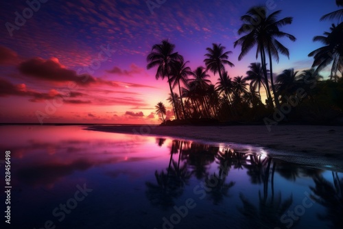 Exotic Palms Silhouette Against Colorful Sky, Peaceful Evening. Generative AI